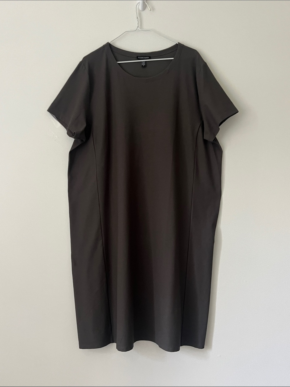 Eileen Fisher Relaxed Short-Sleeve Midi Dress in Dark Brown